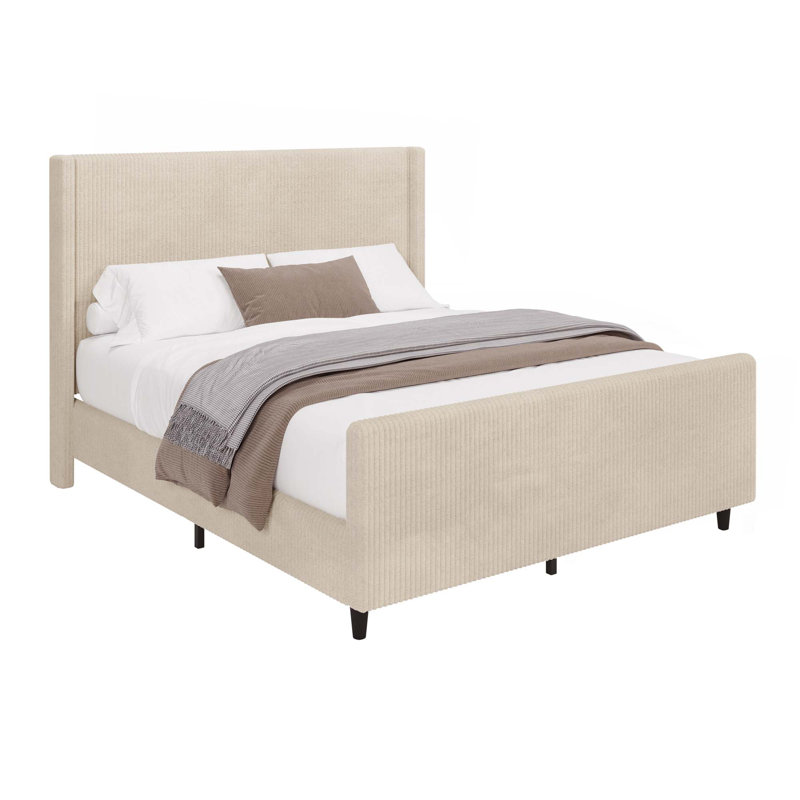 Base de lit tapissier en velours côtelé de 50,7 po de hauteur avec oreilles verticales et pied de lit haut sans sommier