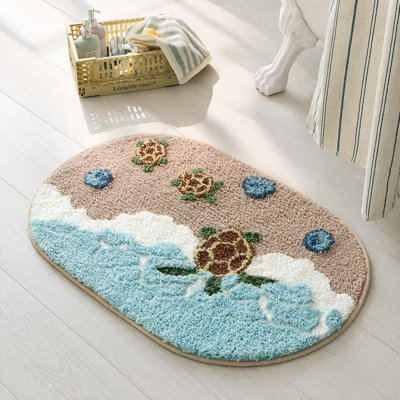 Coastal Beach Bathroom Rugs, Washable Absorbent Soft Non-slip Fun Cute Bath Mat Microfiber 24X44in