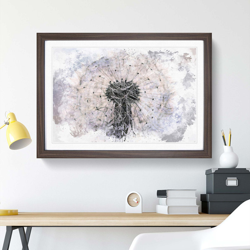 A Dandelion Flower in Abstract - Picture Frame Painting Print on MDF, Walnut Framed, 48cm H x 65cm W x 2cm D