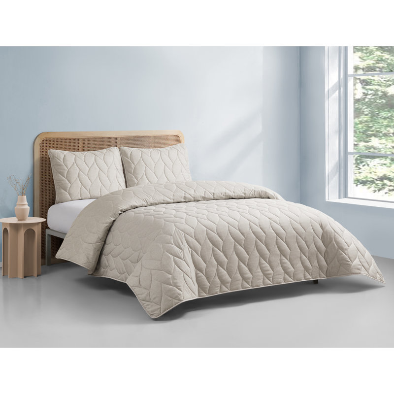 Emily 3 Piece Comforter Set, Beige, King Comforter + 2 Shams