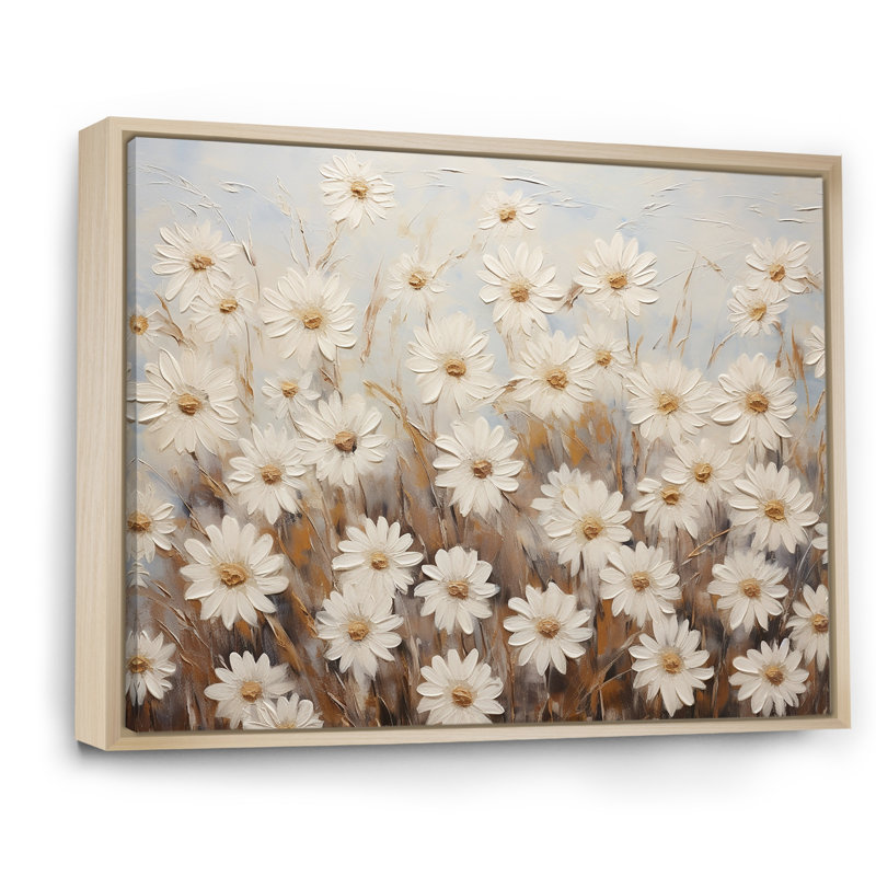 «White Daisy Fields Elegance VII», reproduction sur toile, Cadre flottant brun, H 12 po x l 20 po x P 1 po