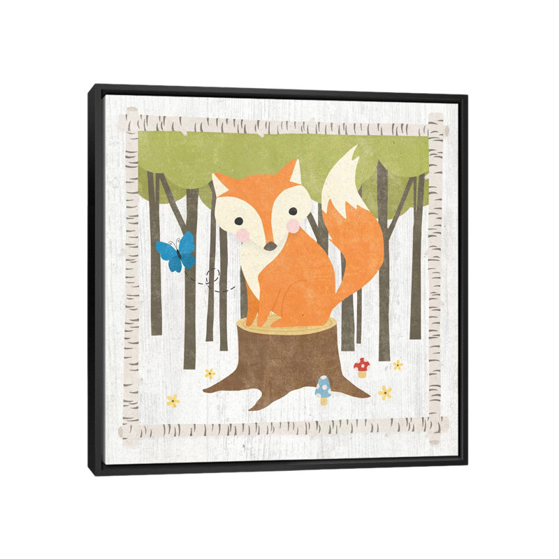 « fox », peinture sur toile tendue hideaway series, H 18 po x l 18 po x P 1,5 po, Pas de tapis, Toile encadrée noire