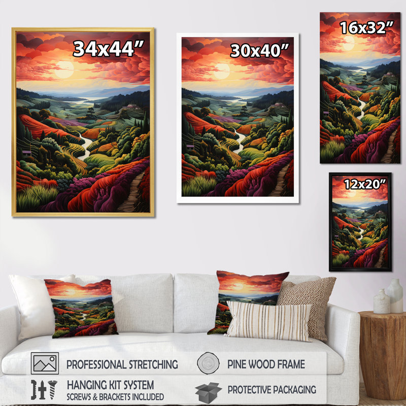 «Green Green Vineyard Rows Of Ruby III», reproduction sur toile, H 32 po x l 24 po x P 1 po, Cadre photo doré simple