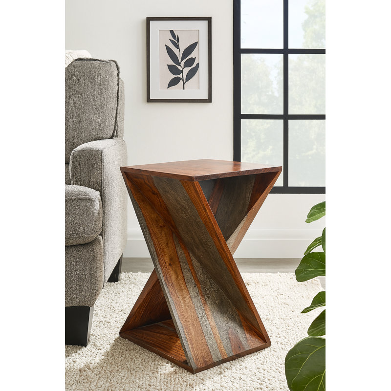 Table de bout en bois massif Ferber, Brun / Gris
