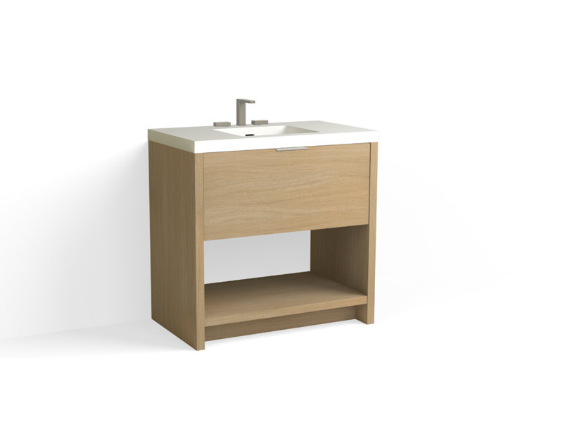 Vista 36" W Freestanding Single Bathroom Vanity, White Matte, Biondo/Satin Nickel, 8" Widespread