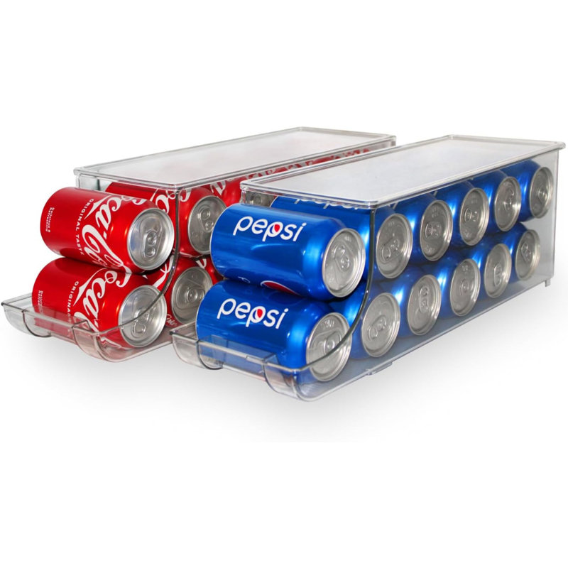 Soda Can Organizer with Lids, Stackable Soda Can Dispenser for Refrigerator