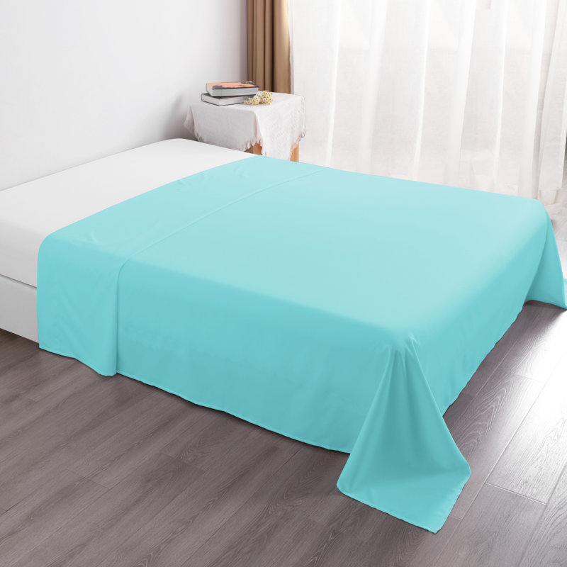 Drap plat en microfibre , Bleu turquoise, Drap plat de taille double