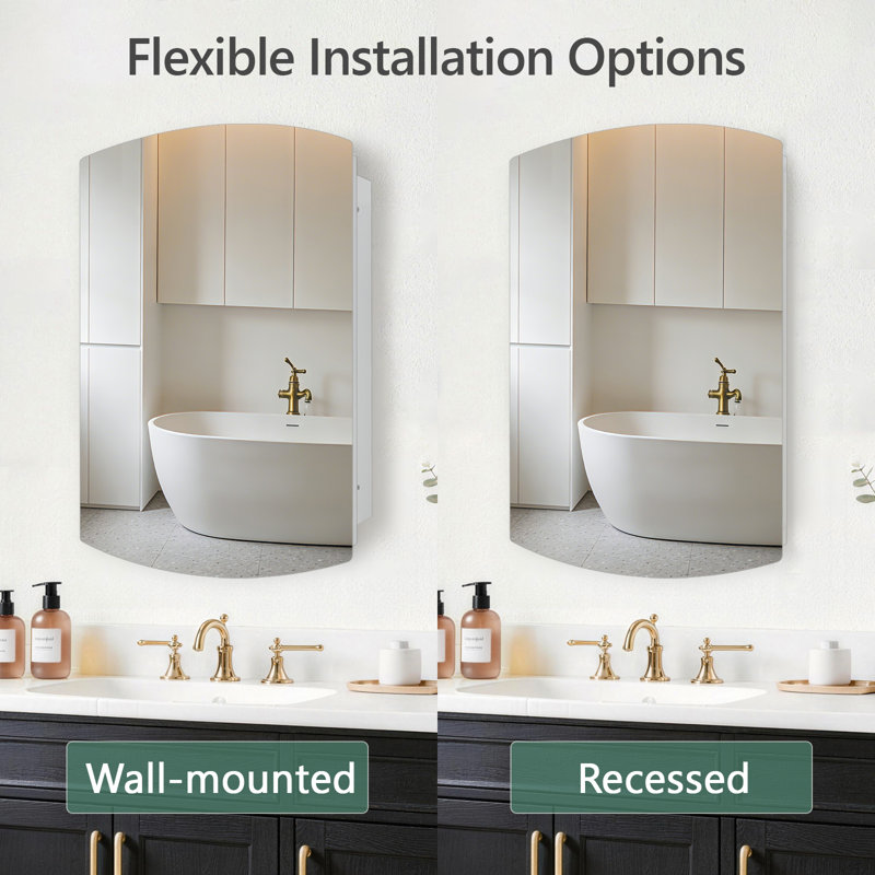 Medicine Cabinet with Storage,Surface or Recessed Mount Bathroom Cabinet with Adjustable Shelves,No Assembly