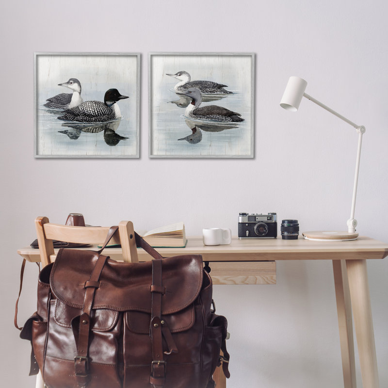  «Four Loons in Lake 2», ensemble d'art giclée par Susan Jill, Estampe numérique Farmhouse, H 17 po x l 17 po