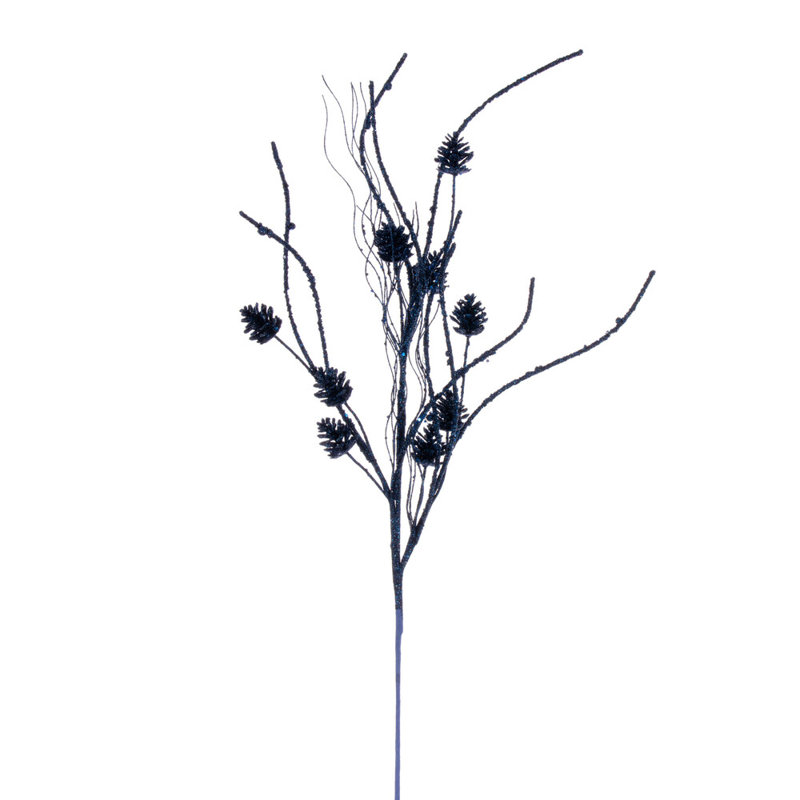 32" Mini Pinecone Twig Glitter Spray, 6 per bag., Silver