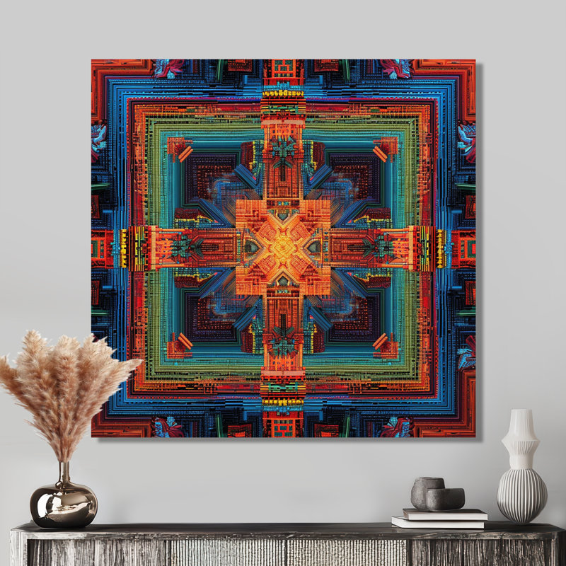 Mandala bouddhiste géométrique Vajrayana, Toile tendue, H 16 po x l 16 po x P 1 po