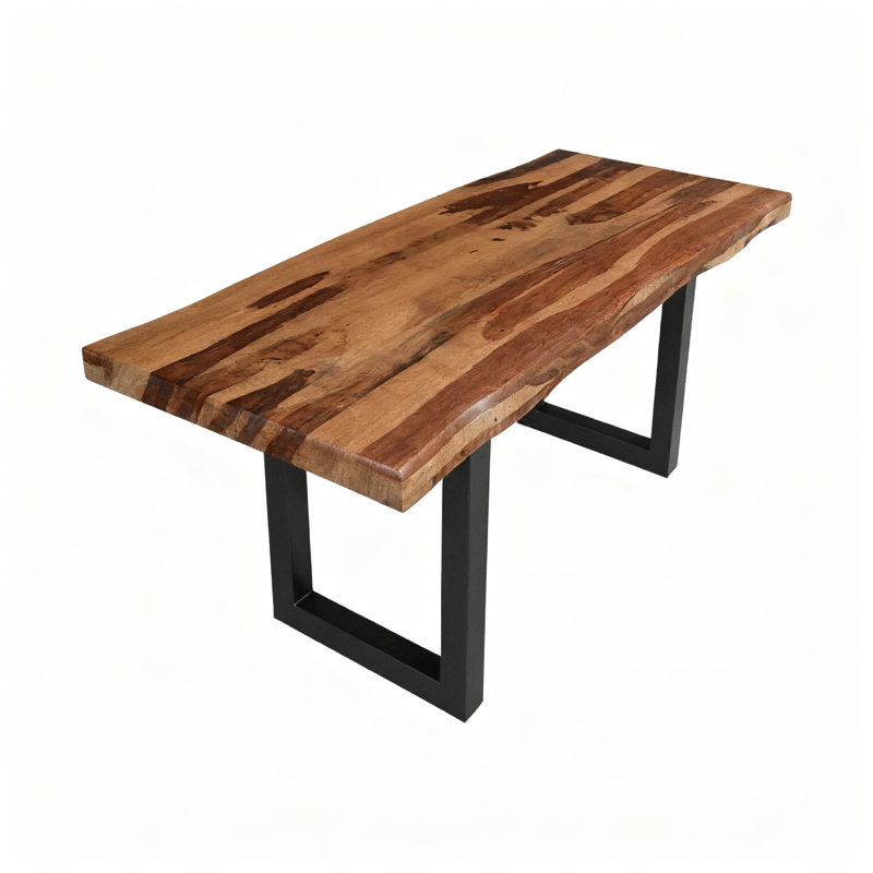 80 Inch Modern Industrial Rectangular Solid Wood Top Dining Table With Black Iron Frame