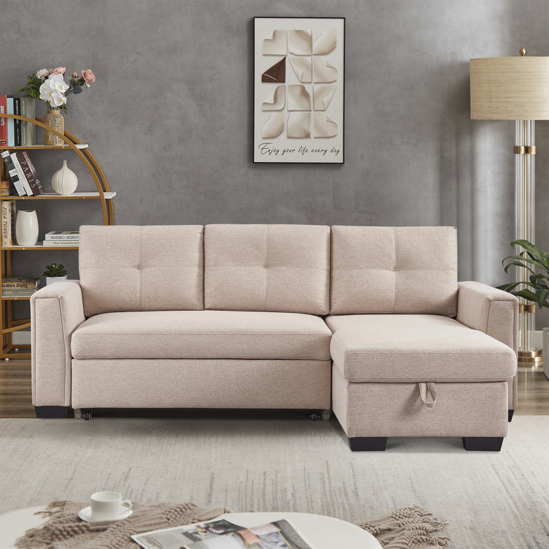 Canapé-lit modulaire convertible en tissu avec méridienne réversible de 92 po Apollo, Tissu beige