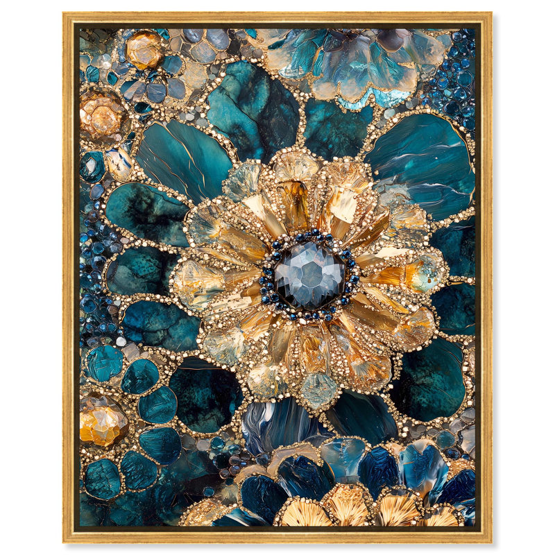 Opulent Geode IV Canvas Geodes Wall Decor by , 25" H x 25" W, Gold Floater Framed