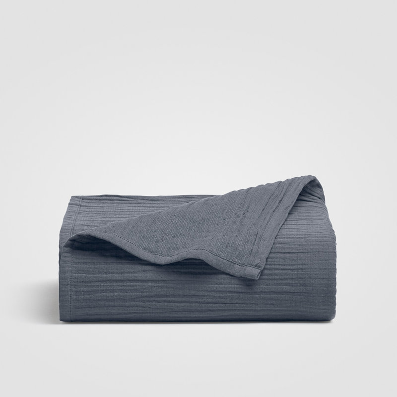 Oasis Crinkled Comfort Flat Sheet (Midnight Tide), Queen Flat Sheet