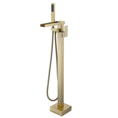 Robinet de baignoire à fixation au plancher à poignée simple avec douche à main
