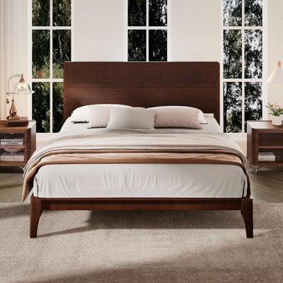 Mid-Century Modern 12 Inch Bamboo Wood Platform Bed with Wood Slat Support, No Box Spring Needed, Easy Assembly
