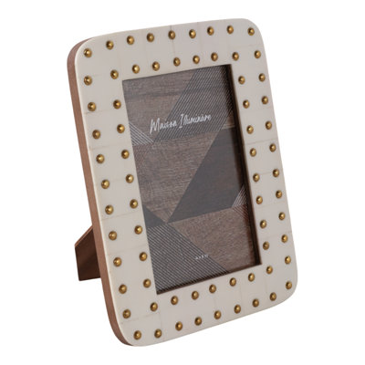Decorative Studded Border Picture Frame For Home Decor - Photo Frame For Office Desks, Entryway Display, And Wall Decor Accent - Ivory & Gold