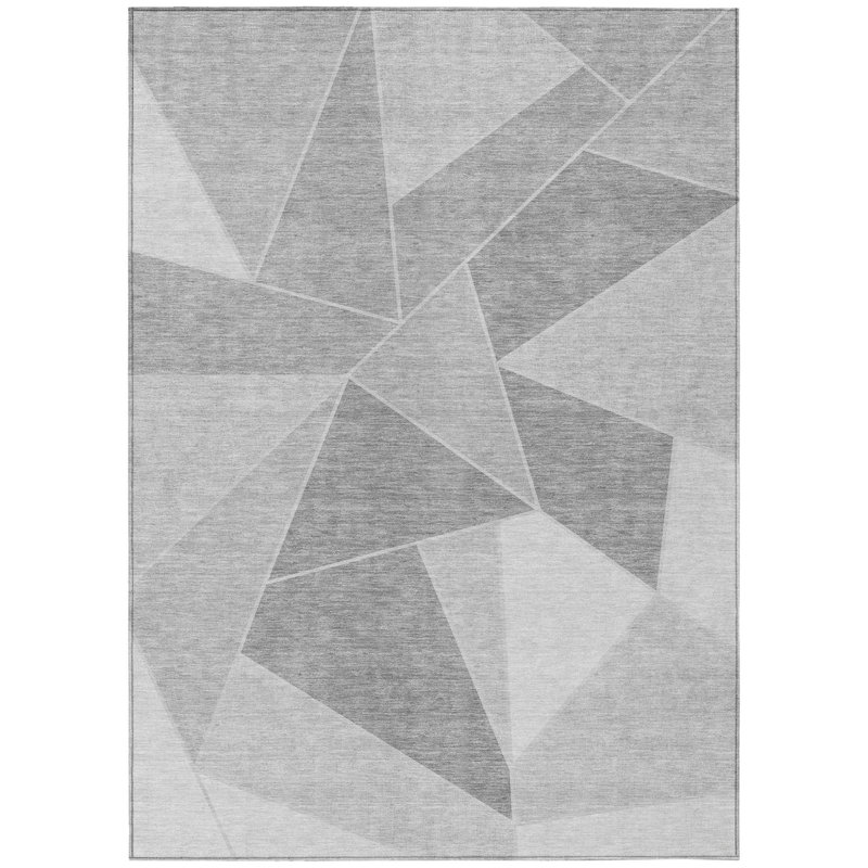 Tapis d'intérieur lavable à motif géométrique gris argenté 5 pi x 8 pi