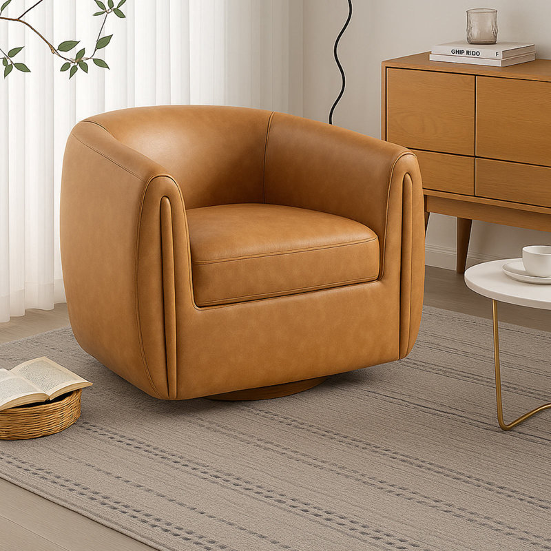 Fauteuil demi-tonneau pivotant l 36,6 po Botzow, Mélange de polyester brun