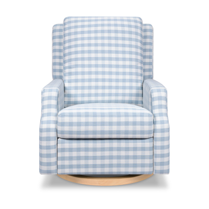 Crewe Recliner and Swivel Glider, Blue Gingham Polyester Blend