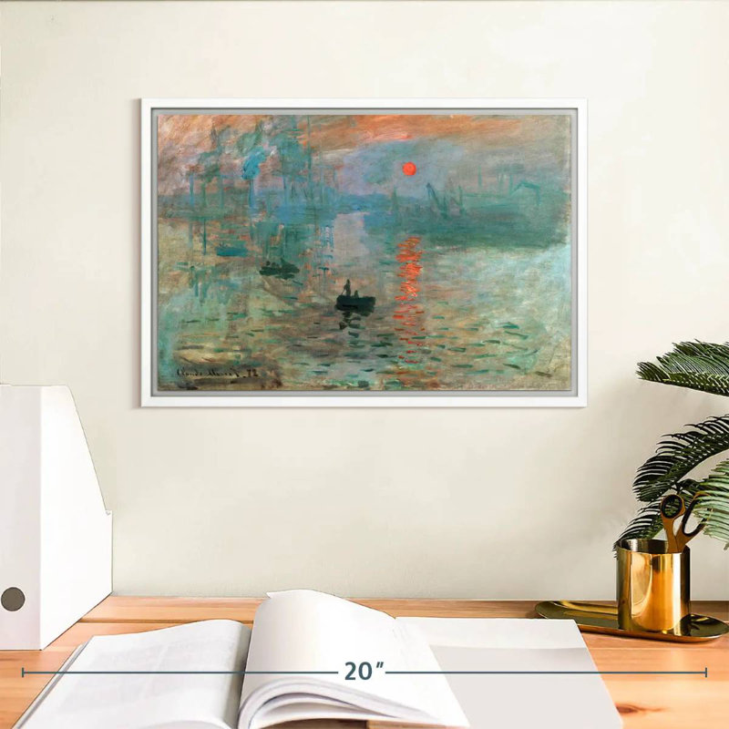 Impression lever de soleil 1872, Cadre flottant blanc, 13 po x 9 po