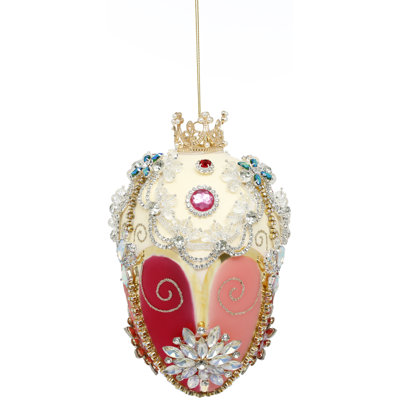 Faberge Jewel Egg Ornament, Ivory Rose - 7 Inches
