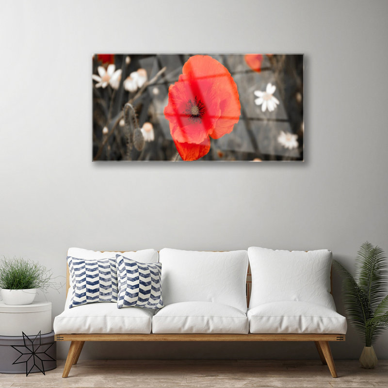 Floral Flower 1 Piece Wall Art on Glass