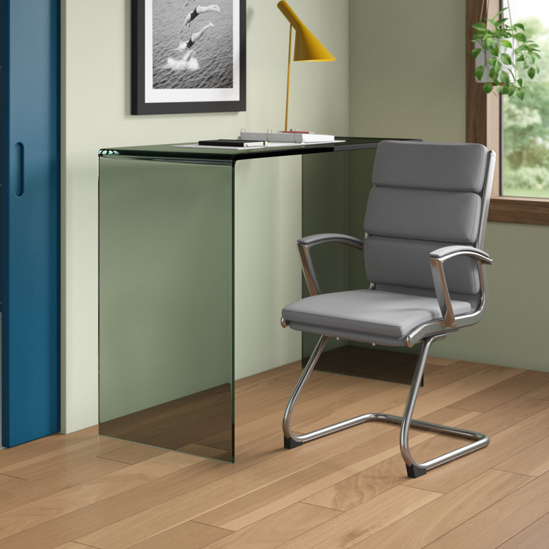 Nahlia Vinyl Seat Reception Chair with Metal Frame, Gray