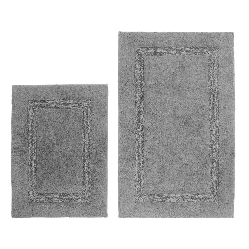 Nautica Peniston Solid Cotton 2 Piece Bath Rug Set, Gray