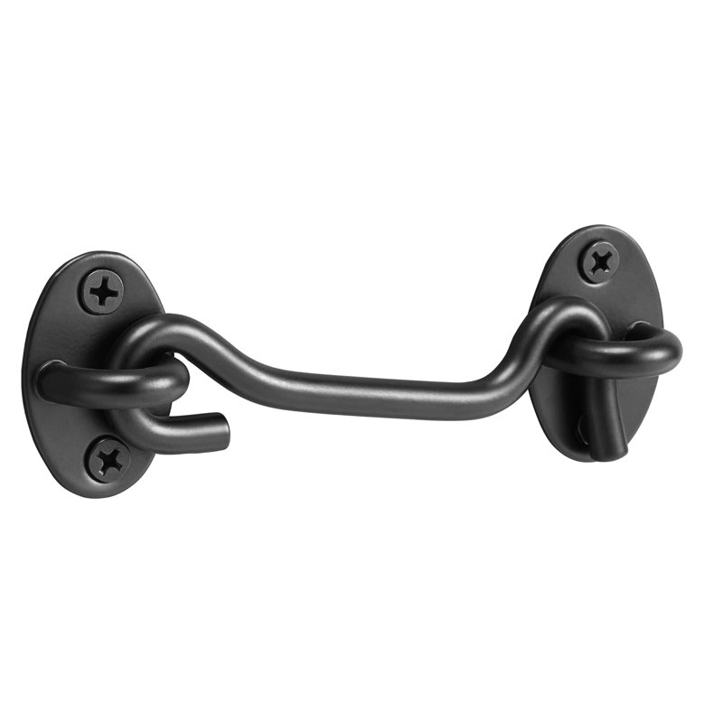 Paquet de 2, crochet de serrure de porte de grange robuste et serrure à œil - Quincaillerie de cabine en acier inoxydable noir mat avec vis