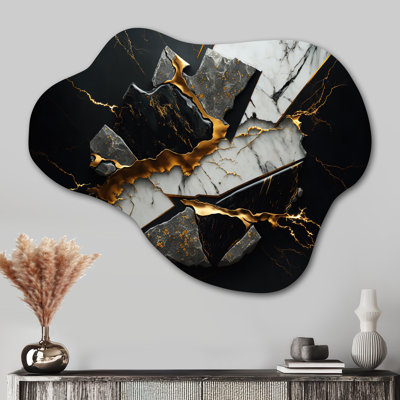 «Abstract Geode Black III», art abstrait en marbre, impression murale en métal asymétrique