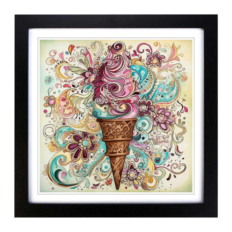 Ice Cream Paisley - Framed Print, Black