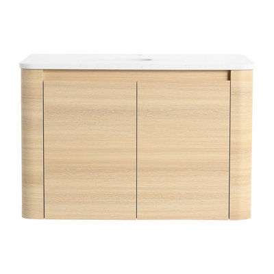 30'' Wall - Mounted Bathroom Vanity, Plywood Base 2 Soft Closing Cabinet Doors With Smooth Closing, 45 Hidden Handle Design, Water Surface Protection, Modern Style For Decoration, American White Oak