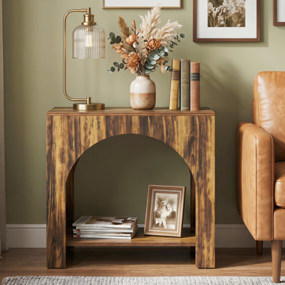 2 Tier Wood End Side Table With Innovative Arched Design