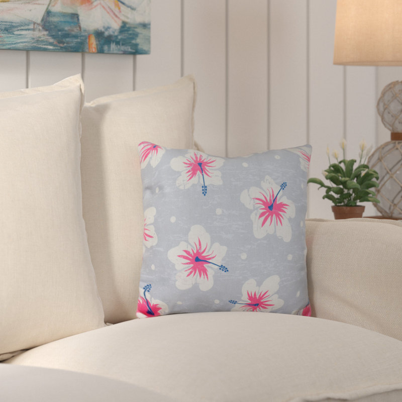Housse de coussin d'extérieur carré Hibiscus Blooms, Gris