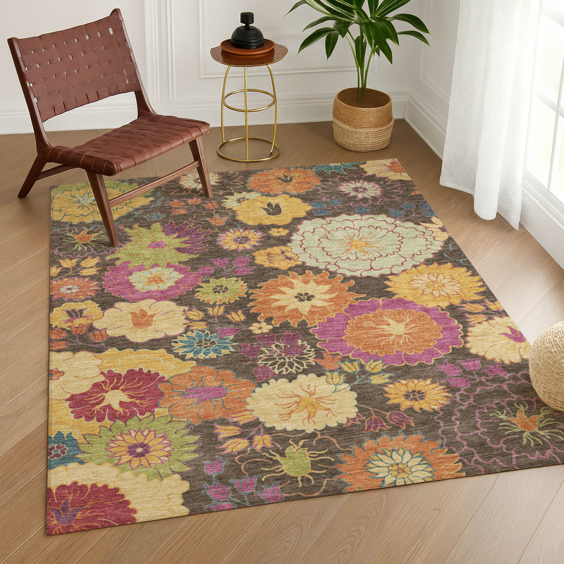 Tapis floral intérieur / extérieur lavable à la machine Chantille ACN2293, Rectangulaire 3 pi x 5 pi