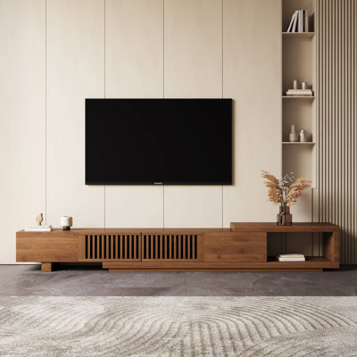 Roanoke 78"-103" Retracted Extendable TV Stand -Wood TV Console Media Cabinet with Storage,Walnut by Ebern Designs