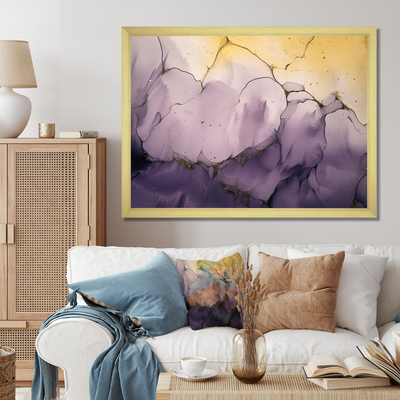 Encre mauve et mauve à l'encre de marbre IV, reproduction sur toile, Cadre doré à une seule photo, H 16 po x l 32 po x P 1 po