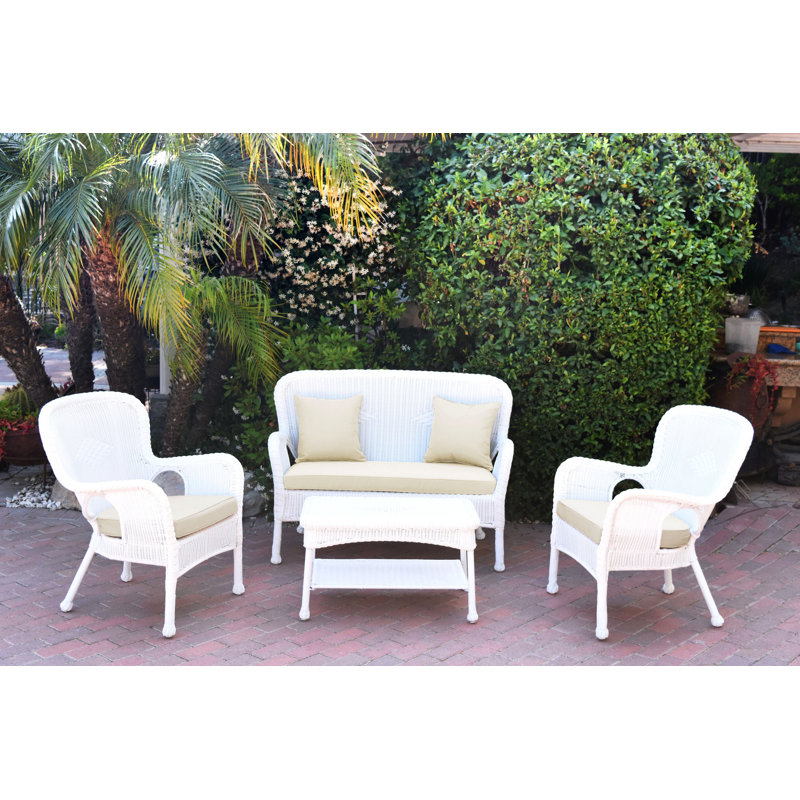 Bellas 4 Piece Sofa Set with Cushions, Ivory, White