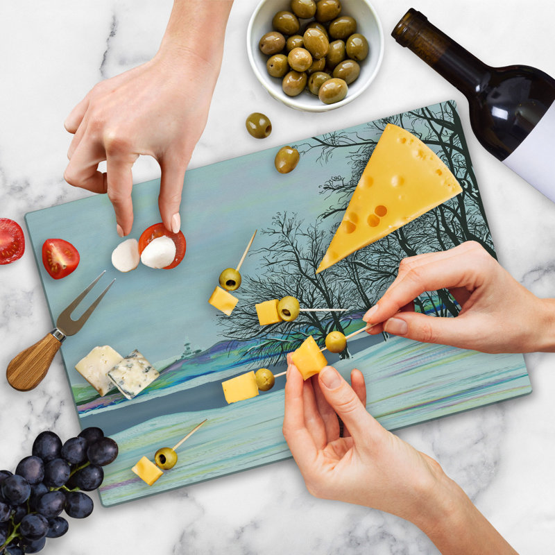 Ambesonne Rustic Cutting Board Large Size Rural Winter Forest Art Multicolor