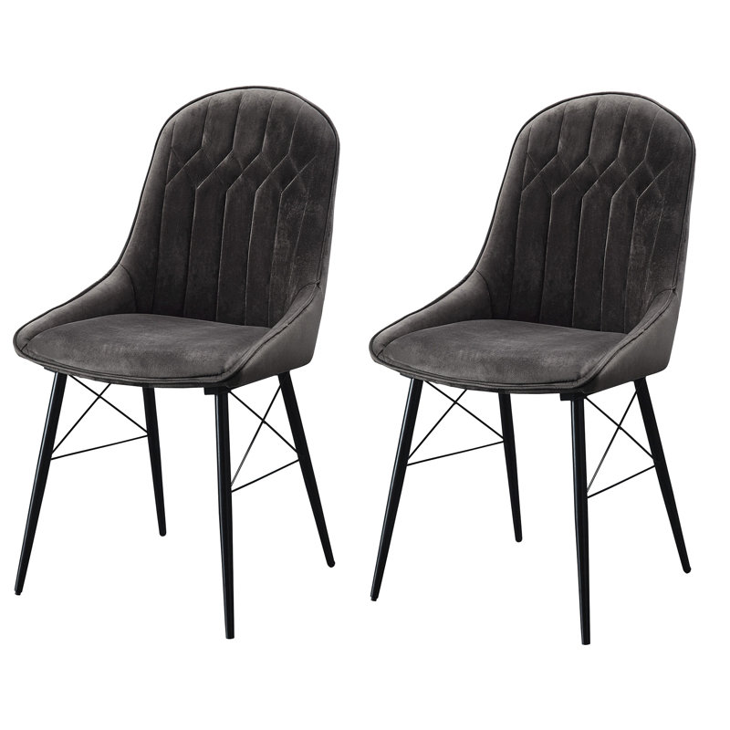 Chaises de salle à manger contemporaines à dossier gris en tissu (de 2) - Pieds en métal élégants et assise polyvalente noire