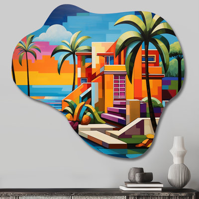 Pop Art Palm Beach en couleur I - Art mural asymétrique en métal Pop Art, reproduction de sculpture murale en métal
