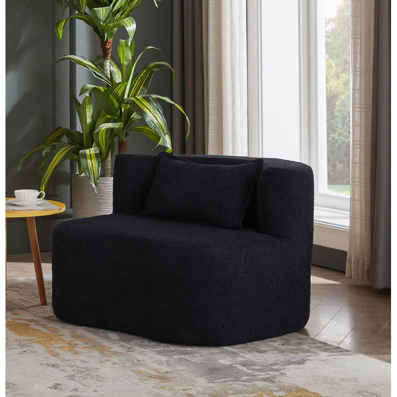 34 inch Upholstered Fabric Armchair, Barrel Chair, Black Chenille