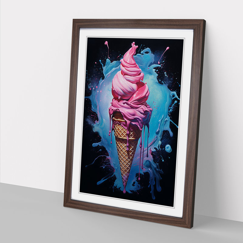 Ice Cream Gestural - Framed Print, 64cm H x 46cm W x 2cm D, Walnut