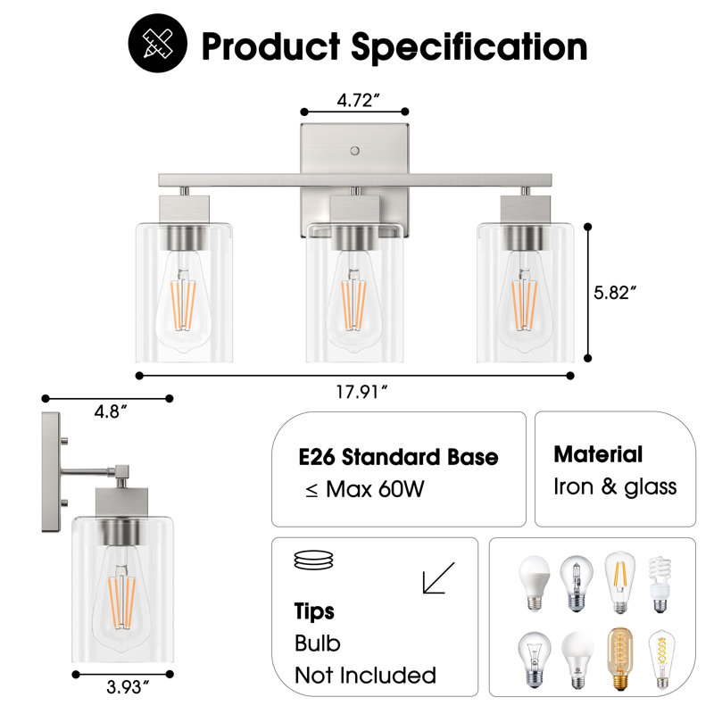 Hartshorn Vanity Light, 3 Lights, Brushed Nickel