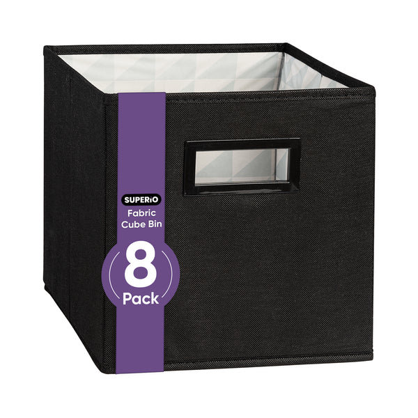 Collapsible Fabric Organizing Bin, Foldable Space Saver Storage Solution, Black Colour, Pack of 8, by Superio, Black