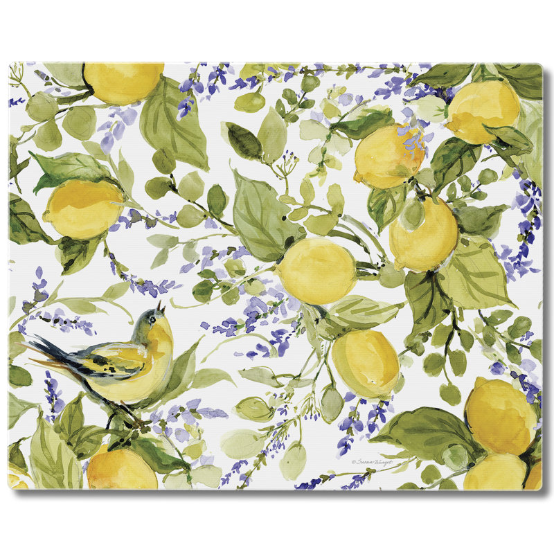 Watercolor Lemons Tempered Glass Cutting Board with Non-Slip Feet