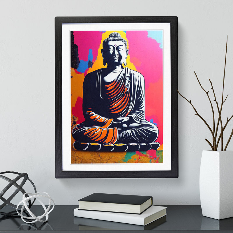 Colourful Buddha No.2 - Print, 66cm H x 48cm W x 2cm D, Black Framed, White