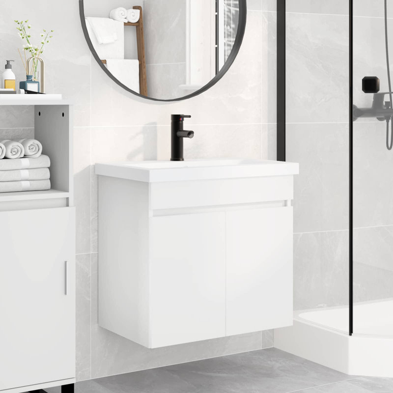Single Bathroom Vanity with Ceramic Basin, White